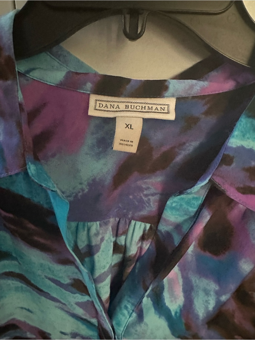 Dana Buchman Blue & Purple Abstract Print Button-Front Blouse Size XL - Picture 3 of 5